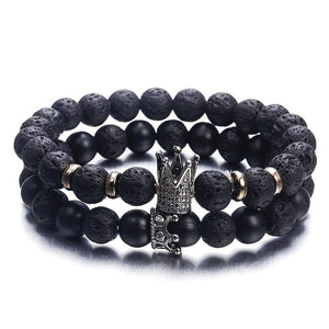 Trendy Lava Stone Pave CZ Imperial Crown And Helmet Charm Bracelet - Exito Ax